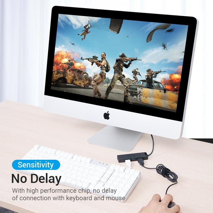 Produktbild Vention USB-C to USB3.0 x 4 Hub with Power Supply Juodas 0.15m (USB-C, 4 Ports)