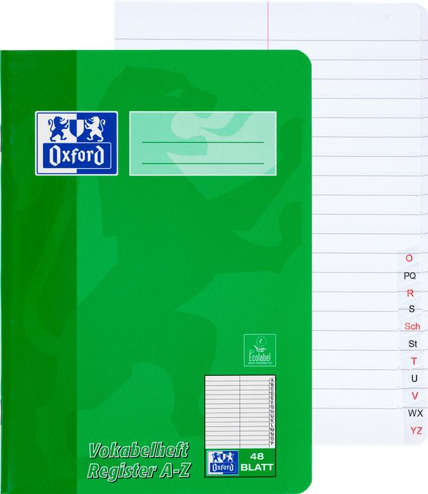 Image du produit Oxford Livret de vocabulaire avec index A5, 48 feuilles, avec index A-Z, 90 g/m² (A5, Règle spéciale, Couverture souple)