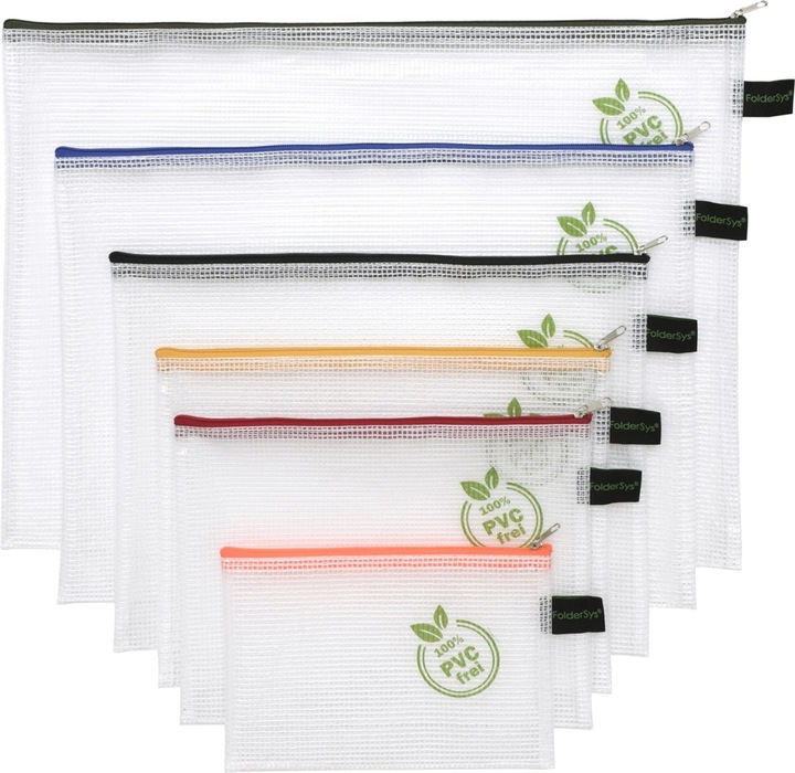 Immagine prodotto Foldersys Sacchetti con zip 1x ciascuno A6, B6, A5, B5, A4, B4 trasparenti/colorati assortiti 0,20 mm (6 x)