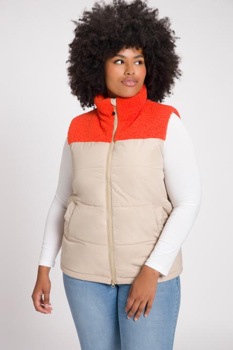 Image du produit Ulla Popken Gilet matelassé, polaire teddy, col droit, fermeture Éclair à double sens (56)