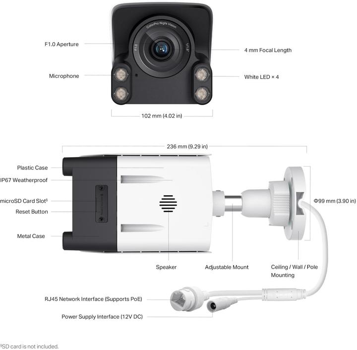 Actual product image TP-Link VIGI C340S(4mm) 4MP Outdoor ColourPro Night Vision Bullet Network Camera (2688 x 1520 pixels)