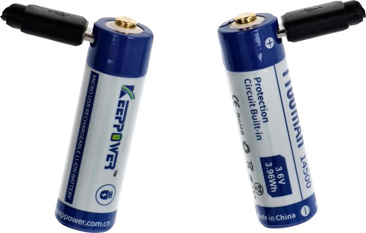 Actual product image Keeppower Li-ion Akku 14500 mit 1100mAh 3,7V, 50,3x14,2mm, mit USB Lademöglichkeit (1 pcs., AA, 1100 mAh, Rechargeable battery)