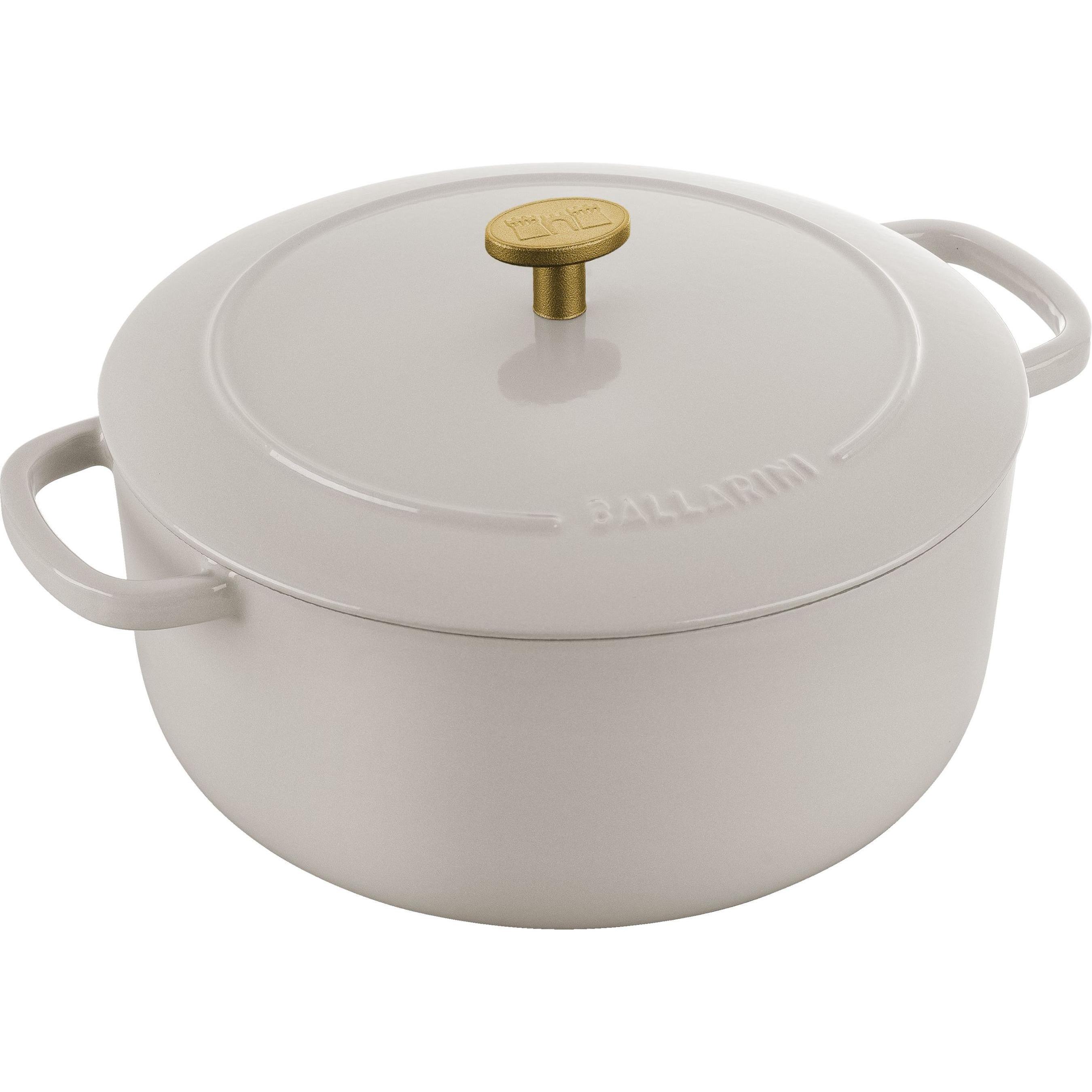 Ballarini Cocotte BELLAMONTE 24 cm rund 4,0 Liter Bräter aus Gusseisen weiss, Pfanne + Kochtopf, Weiss