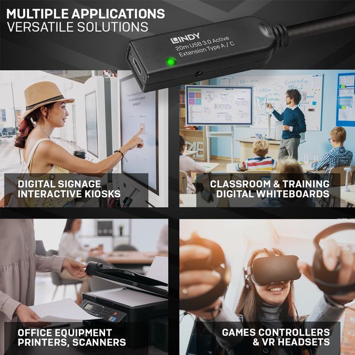 Image du produit Lindy 20m USB 3.0 Active Extension Type A to C (20 m, USB 3.2 Gen 1)