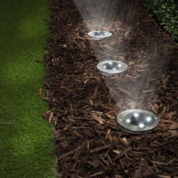 Produktbild Grundig 12er-Set Solar Bodenleuchte aus Edelstahl, mit Erdspiess, Ã˜ 12 x 13 cm