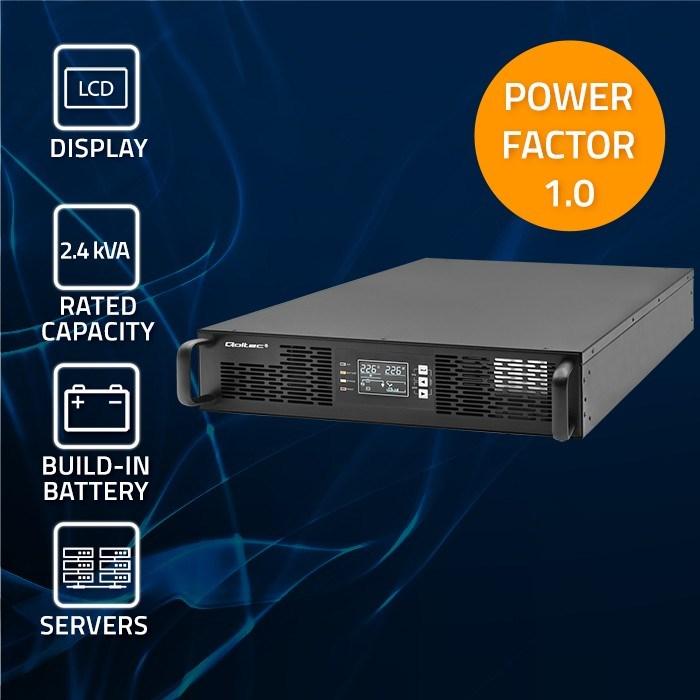 Immagine prodotto Qoltec ZASILACZ AWARYJNY UPS DO RACK | 2.4KVA | 2400W | FATTORE DI POTENZA 1.0 | LCD | EPO | USB | ON-LINE (2400 VA, 2000 W, Doppio convertitore online UPS)
