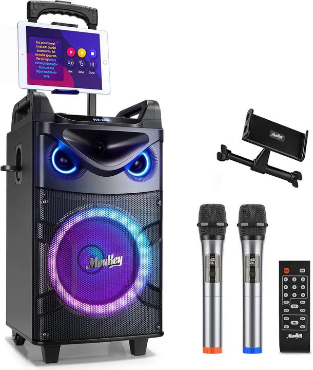 MouKey Karaoke-Anlage MK3016 mit Woofer & Mikrofonen (Subwoofer aktiv)
