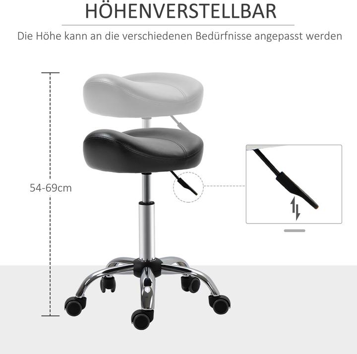 Actual product image Homcom Rollhocker Kunstleder, Stahl Schwarz (54 - 69 cm)