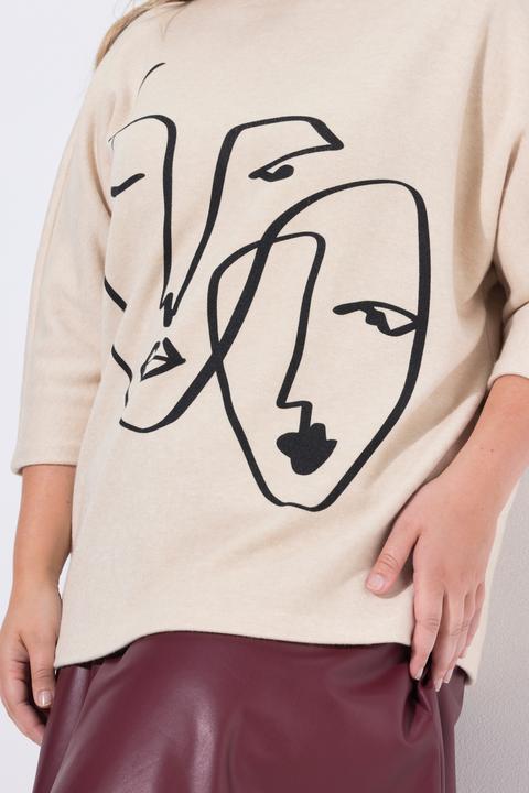 Actual product image Miamoda Pullover, Frauen-Motiv, Stehkragen, 3/4-Ärmel (60)