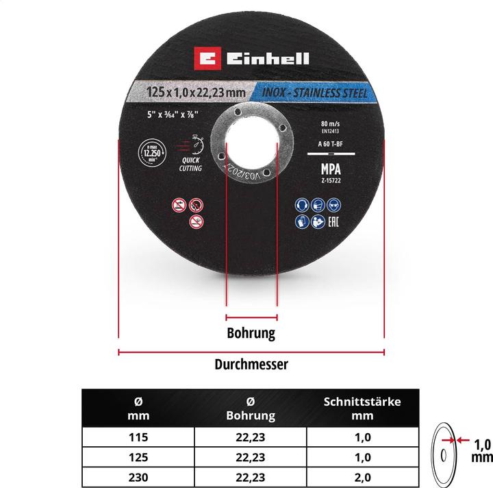 Image du produit Einhell Trennscheiben, 711442, 125x1,0 mm, 10 Stück