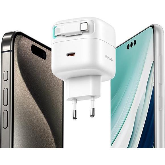 Thumbnail - Usams Ład. siec. 1xUSB-C ze zwijanym kablem USB-C (only head) PD+QC 35W Gan Fast Charging czarny/bla (35 W), USB Ladeger...
