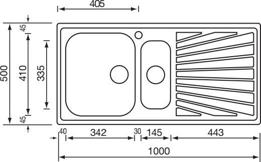 Actual product image cometa 100 x 50 2V Built-in sink Rectangular Stainless steel (Fitted sink, 50 cm, 100 cm)