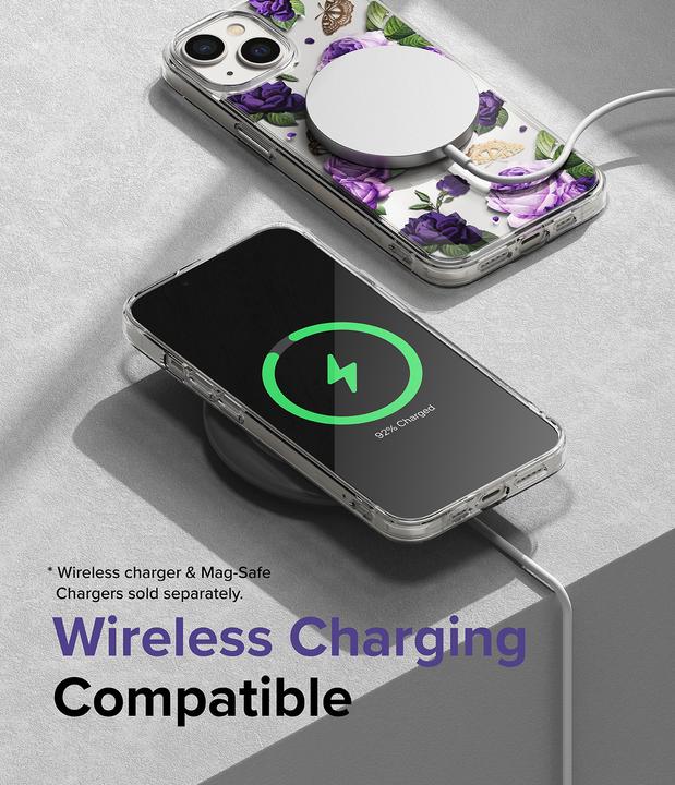 Actual product image Ringke Fusion Design Armored Case Cover with Gel Frame for iPhone 14 Plus transparent (Purple rose) (Apple iPhone 14 Plus)