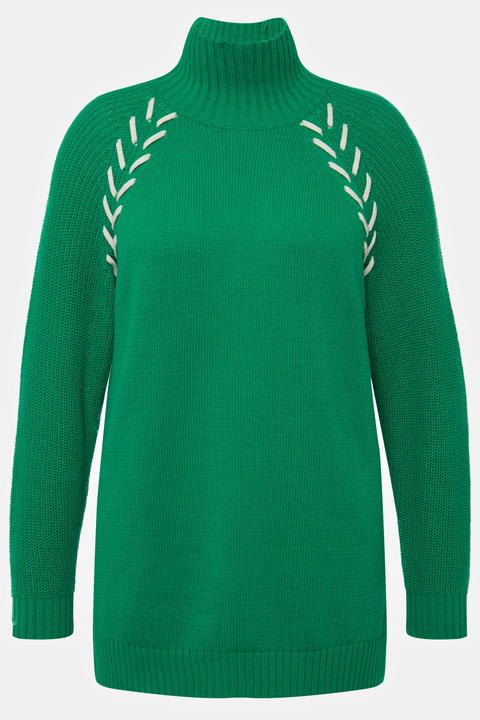 Produktbild Ulla Popken Pullover, Schmuckbänder, Stehkragen, Langarm (54)