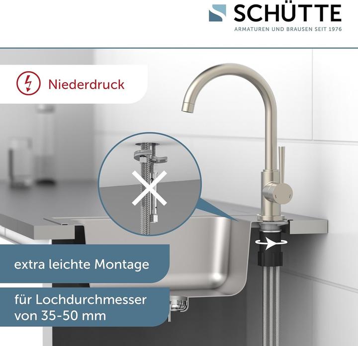 Produktbild Schütte Wasserhahn Küche CORNWALL Spültischarmatur Niederdruck Edelstahloptik Schwenkbar 79129