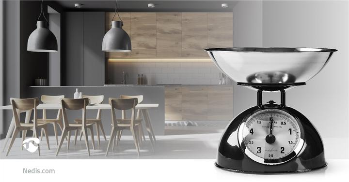Actual product image Nedis Kitchen Scale - Retro Household - 5 kg Weighing Capacity - Removable Stainless Steel Bowl - 25 g