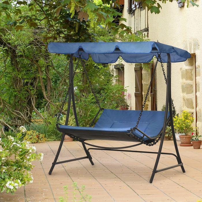 Produktbild Swisshandel24 Schwingliege Hollywoodschaukel Gartenliege mit Dach für 2 Personen Stahl Blau 164x116x176cm