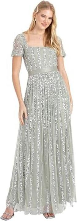 Maya Deluxe Pailletten Maxikleid mit Vierkantausschnitt und Hoher Taille für festliche Anlässe (32)