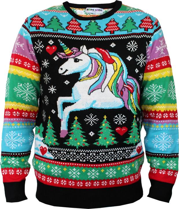 Bäng Läng Rainbow Unicorn Sweater Ugly Christmas Weihnachts Pullover Damen Herren L