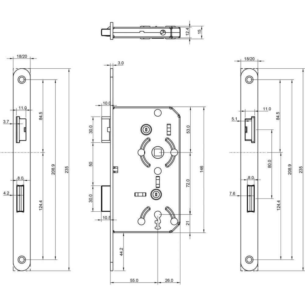 Thumbnail - Bever, Türschloss + Schliesszylinder, Zimmertr-Einsteckschloss rechts, BB, DIN, Stumpf, Stulpe silber lackiert (Einsteck...