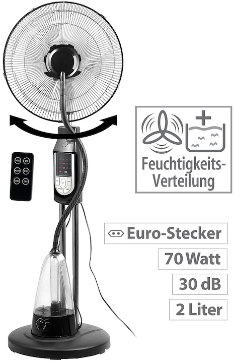 Immagine prodotto Sichler Ventilatore da supporto per nebbia spray con oscillazione e controllo remoto (30 dB)