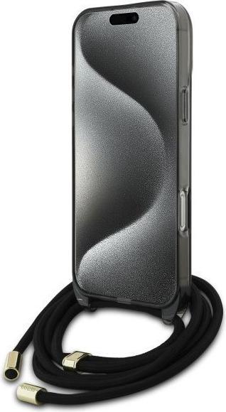 Actual product image Guess GUHMP16LHCTSGNSK iPhone 16 Pro 6.3" czarny/black hardcase Crossbody Cord Script MagSafe