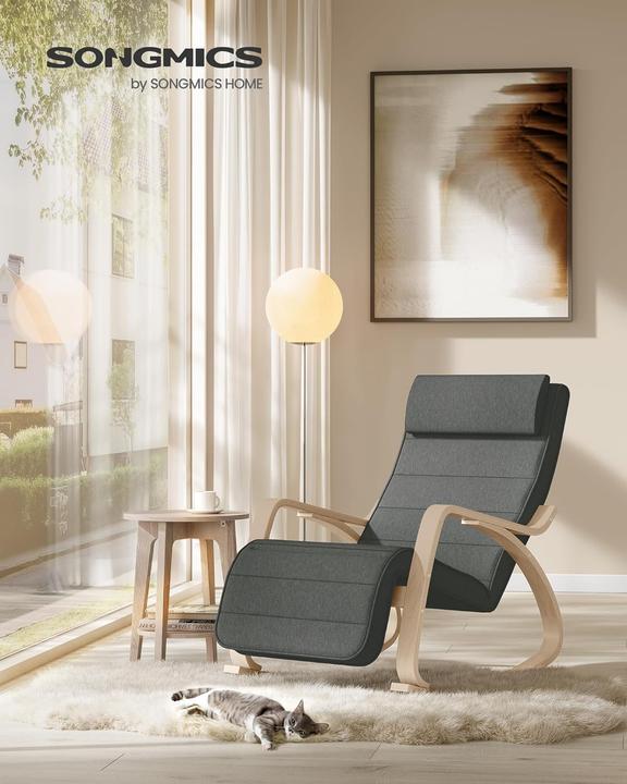 Actual product image Songmics Schaukelstuhl Verstellbar Belastbar Wohnzimmer Dunkelgrau