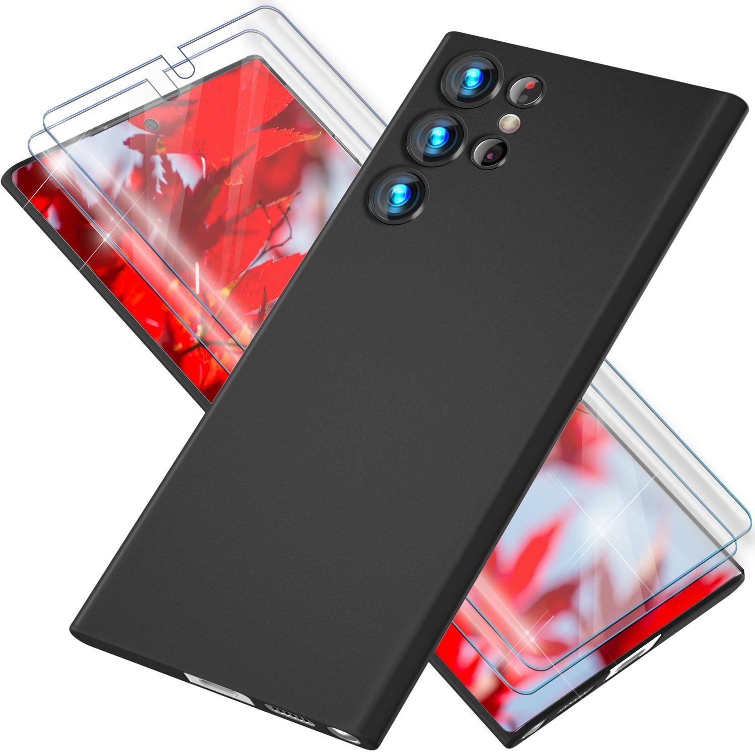 Nalia Extrem Dünnes 0,3mm Hardcase mit 2x Displayschutz (Samsung Galaxy S23 Ultra), Smartphone Hülle, Schwarz