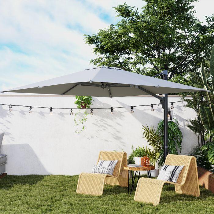 Produktbild Swisshandel24 Alu Ampelschirm 3x3 m 360° drehbar Ständer neigbar höhenverstellbar, Hellgrau (2.97 m)