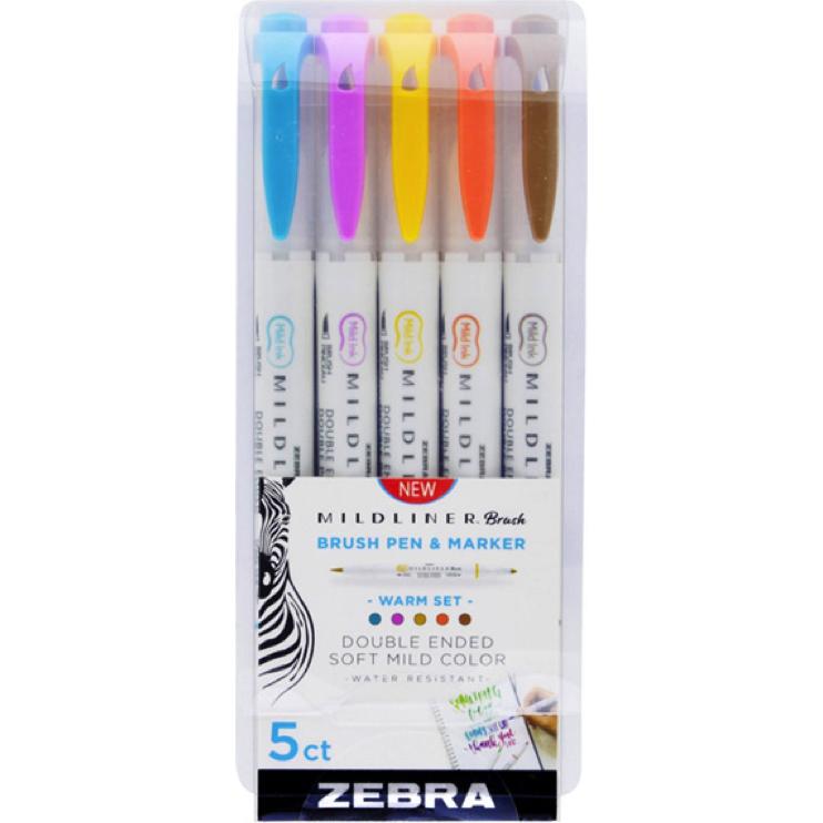 Zebra, Evidenziatori, Mildliner Brush Warm Marker 5 colori (5x)