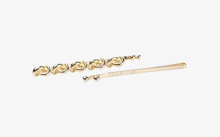 Actual product image Corinne World - Hair Slider 5 Knots & Plain Gold (2 pcs.)