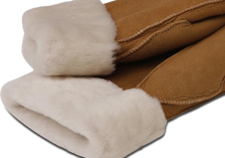 Actual product image Cash-Mere Lederfäustlinge mit Lammfell und Manchette (S)