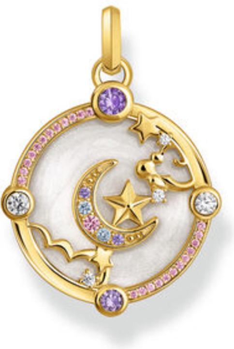 Image du produit Thomas Sabo Pendentif chaîne avec demi-lune et pierres multicolores plaqué or (Émail, Argent 925)