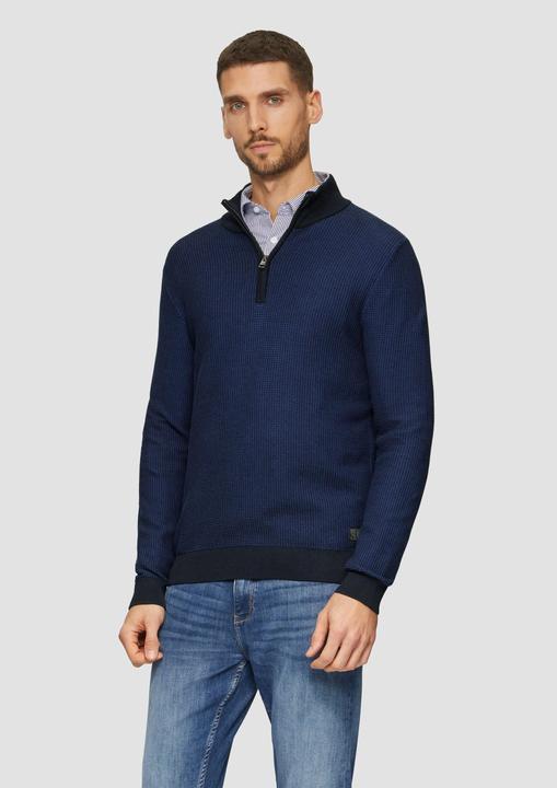 Produktbild s.Oliver Strickpullover Strickpullover mit Troyer-Kragen und Bi-Color-Struktur (M)