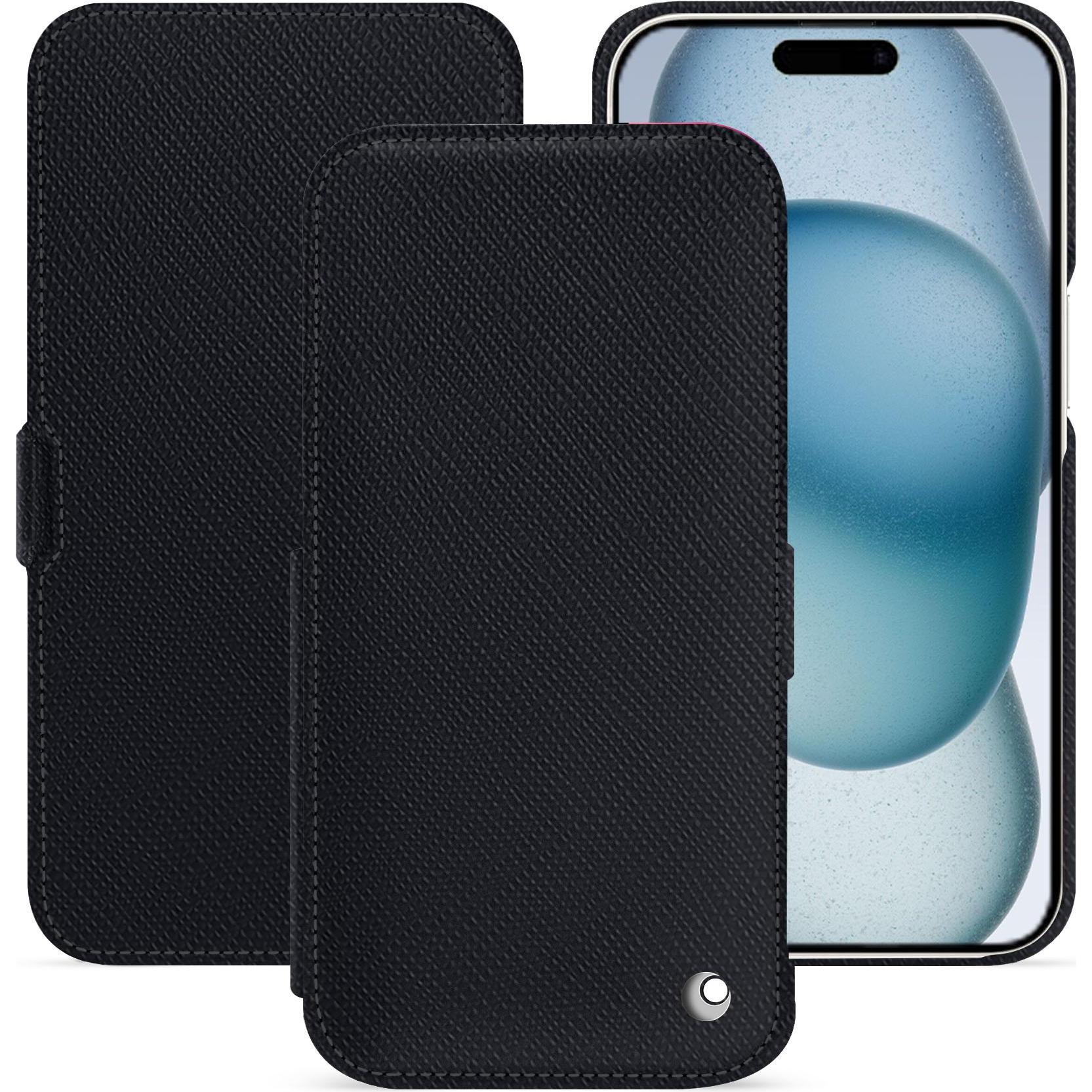 Noreve Lederschutzhülle horizontal (Apple iPhone 15), Smartphone Hülle, Schwarz