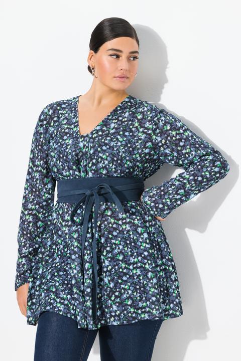 Image du produit Ulla Popken Blouse imprimé all-over, décolleté carré, manches longues, coupe évasée (46, 48)