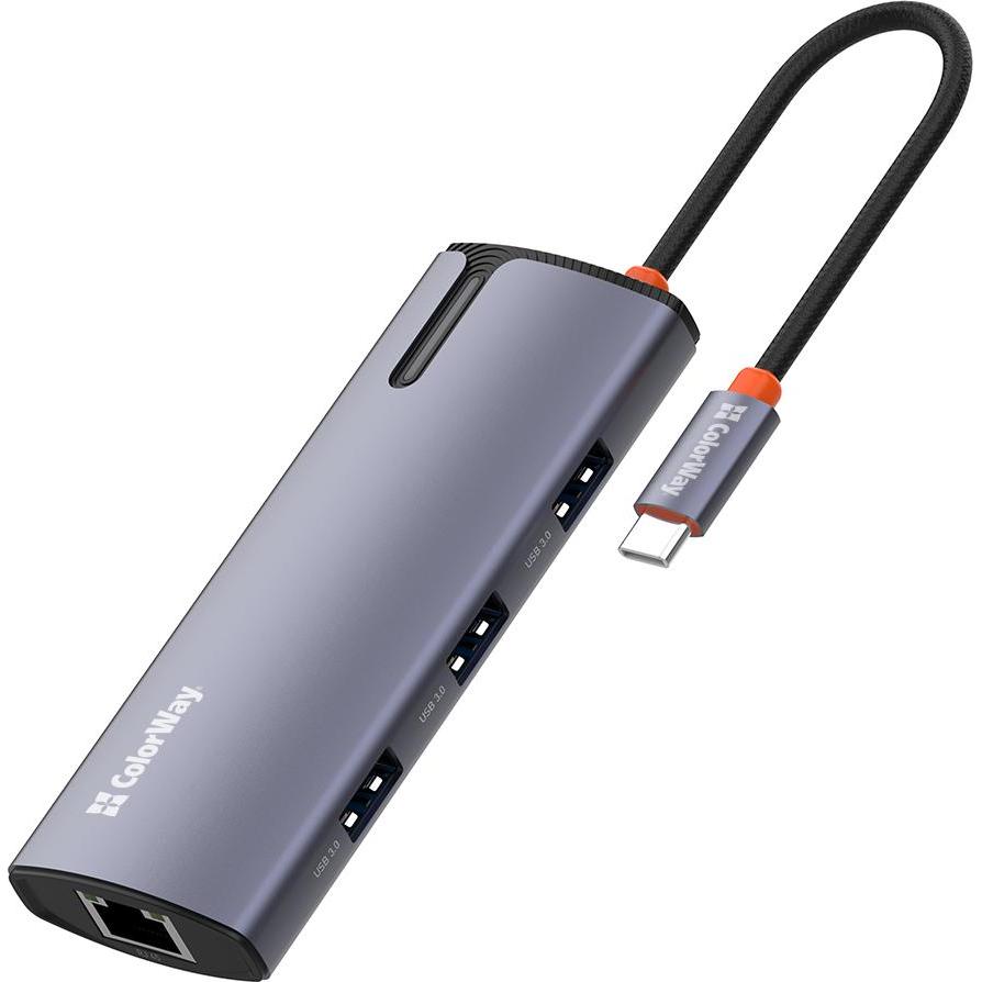 Colorway Wireless headphones 6-in-1 Docking Station CW-HUB03 100 W, Docking station + Hub USB, Grigio