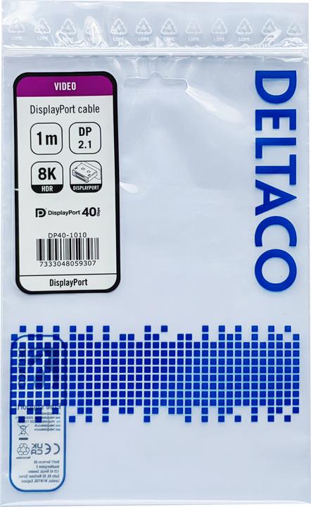 Actual product image Deltaco DP40-1010 DisplayPort cable Black (1 m, DisplayPort, 2.1)