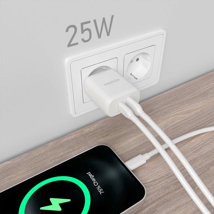 Actual product image Aisens CARGADOR 25W 1XUSB-C PD3.0 1XUSB-A QC3.0 BLANCO (25 W, 1 portion)