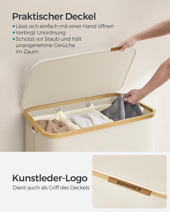 Produktbild Songmics Wäschekorb mit Deckel 3 Fächer (150 l)
