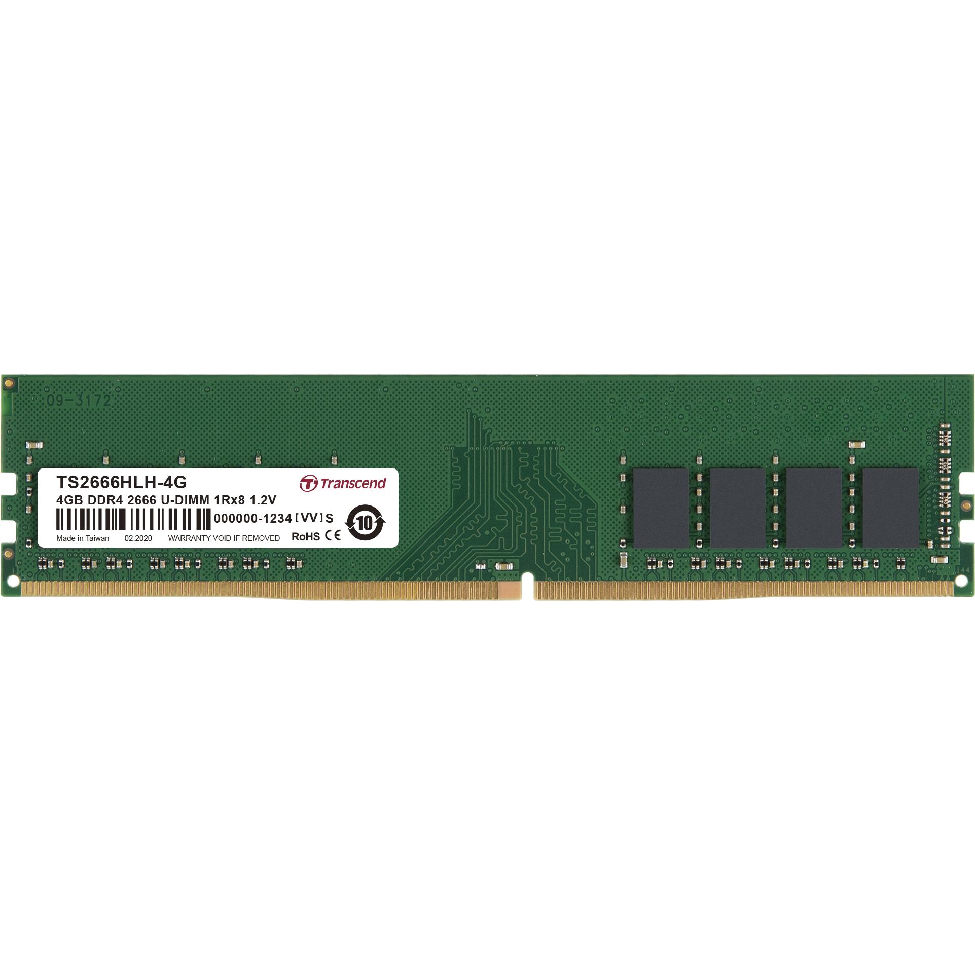 Transcend 4GB DDR4 2666U-DIMM 1Rx8 1.2V (1 x 4GB, 2666 MHz, DDR4-RAM, DIMM), RAM, Grün