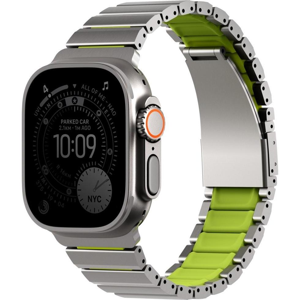 Uniq Strova Flex Strap for Apple Watch 44/45/46/49mm Silver Lime, Cinturini per orologi, Argento