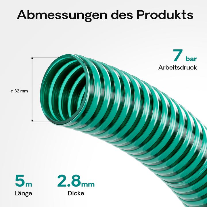 Produktbild Wiltec 5m Saugschlauch Druckschlauch in 32mm (1 1/4") flexibel Spiralschlauch (5 m, 32 mm)