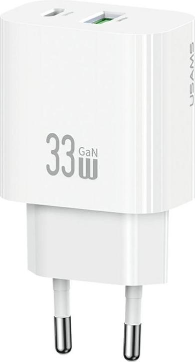 Actual product image Usams Wall charger CC317 T65 33W 1xUSB-C 1xUSB-A Fast Charging white (33 W, 2 ports)