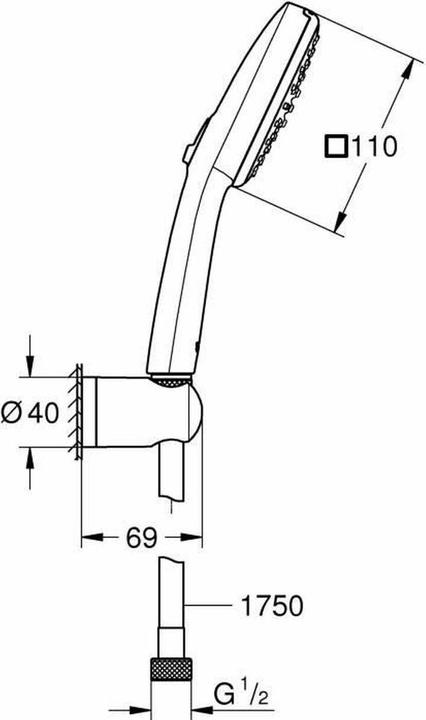 Produktbild Grohe Vitalio Comfort 110 QuickFix Wandhalterset, kleben oder bohren, wassersparend, 2 Strahlarten, mattsc