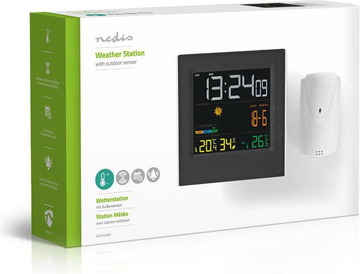 Immagine prodotto Nedis Stazione meteorologica Orologio a colori Disp. Sveglia Hygrom 1Sensore esterno bw-ws WEST404BK