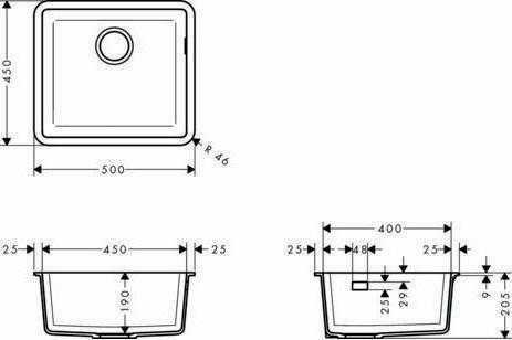 Actual product image hansgrohe HG undermount sink 450 S510-U450 graphite black (Undermount sink, 45 cm, 50 cm)