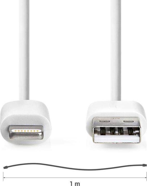 Produktbild Nedis 2er-Set iPhone Lightning Ladekabel, USB-A, Apple MFi zertifiziert, 1 m, weiss (1 m, USB 2.0, 12 W)