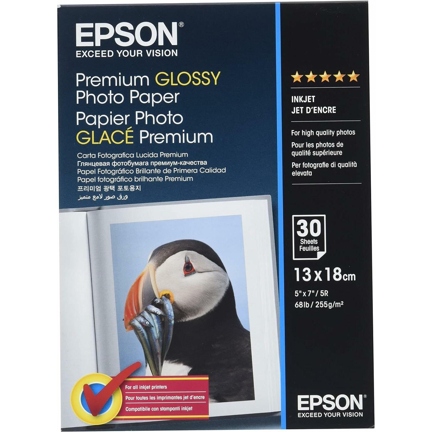 Epson Premium Glossy (255 g/m², 13 x 18 cm, 30 x), Fotopapier, Weiss