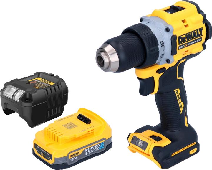 Actual product image DeWalt DCD 800 E1 Akku Bohrschrauber 18 V 90 Nm Brushless + 1x Powerstack Akku 1,7 Ah + Ladegerät (Rechargeable battery operated)